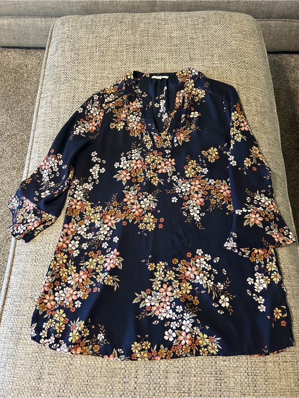 Maurices Navy Floral Blouse with 3/4 sleeves
